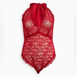 Torrid Bodysuit - Lace Halter Bow Red